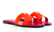 HERMES Suede Goatskin Oran Sandals Orange Synthetique