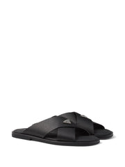 Prada suede crisscross slides black