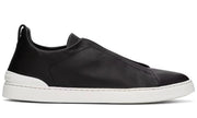 ZEGNA Black Leather Triple Stitch Sneakers