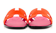 HERMES Suede Goatskin Oran Sandals Orange Synthetique