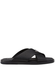 Prada suede crisscross slides black