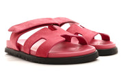 HERMES Suede Goatskin Womens Chypre Sandals Rose Aphrodite
