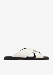 Prada suede crisscross slides White
