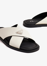 Prada suede crisscross slides White