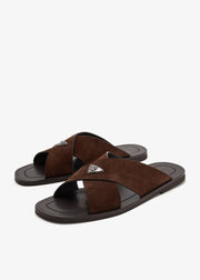 Prada suede crisscross slides dark brown