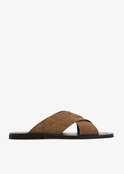 Prada suede crisscross slides tabaco