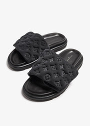 Louis Vuitton Black Monogram Nylon Velcro Flats Slides
