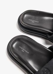Louis Vuitton Black Monogram Nylon Velcro Flats Slides